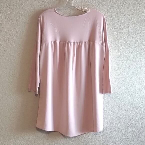 J. Jill Wearever Rosewater Mix Media Tunic 3/4 Sleeve Flowy Soft Pink  Blouse S - Picture 3 of 12